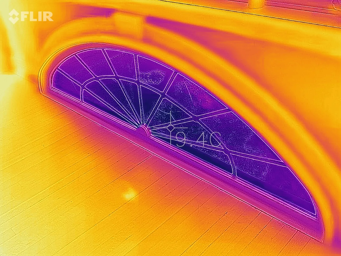 Thermal imaging scan during an energy audit, showing heat loss
